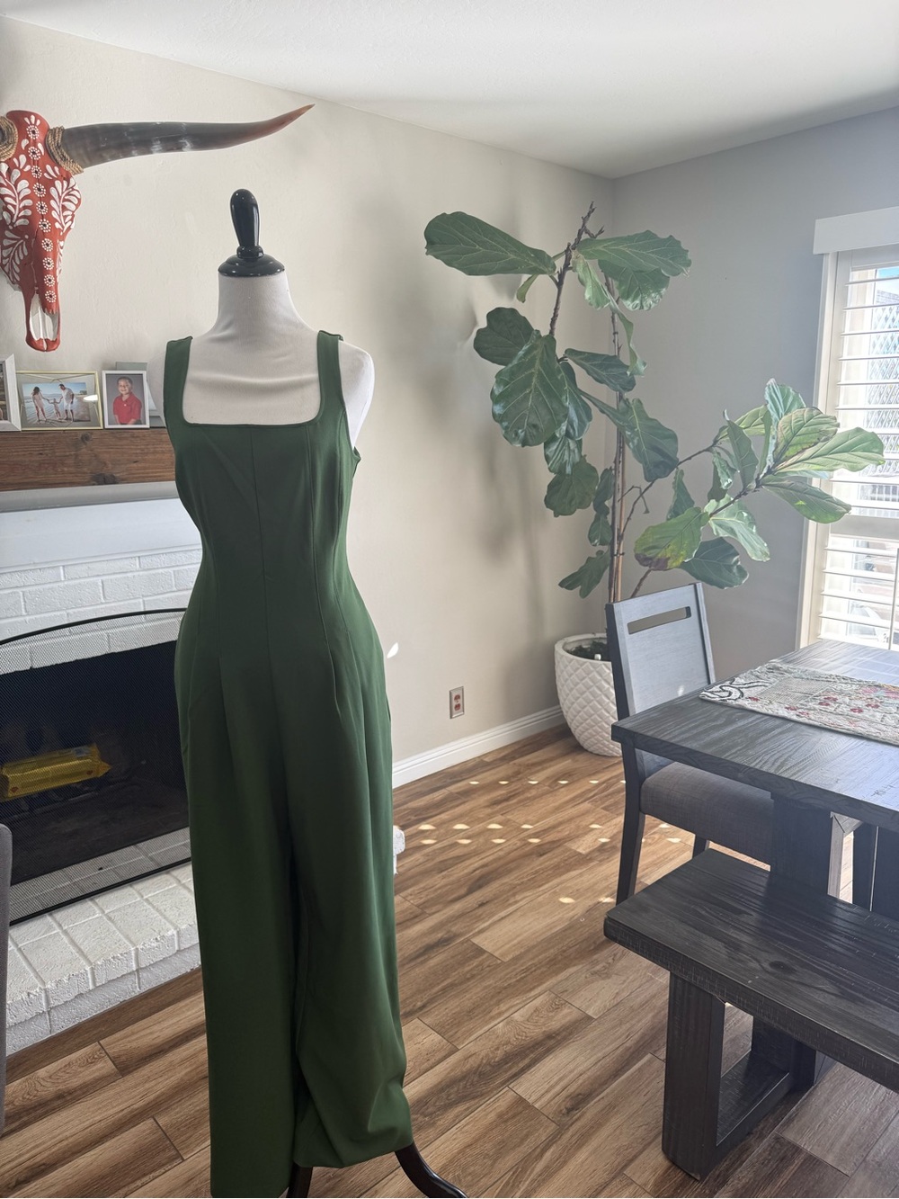 Abercrombie & Fitch Olive Green Square-Neck Wide-Leg Jumpsuit